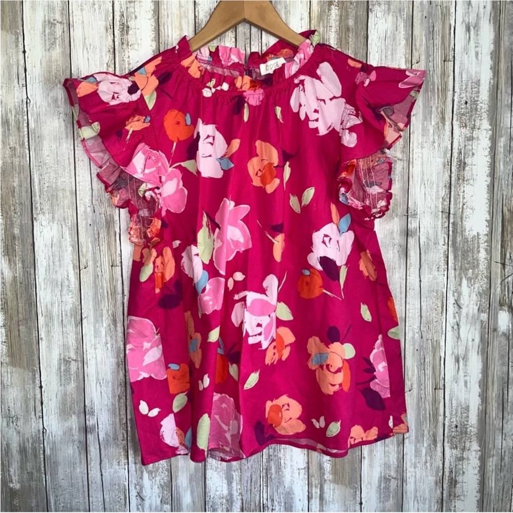 Oddy Pink Flutter Sleeve Floral Blouse - Picture 2 of 6